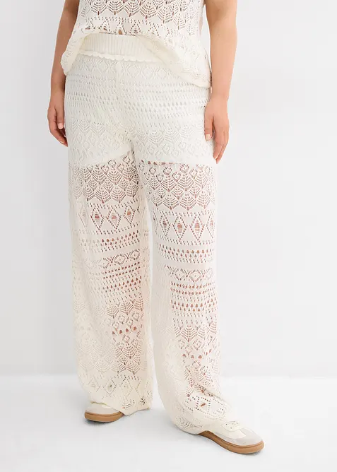 Schlupfhose mit Lochstrickmuster in weiß von vorne - bonprix