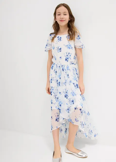 Chiffonkleid aus strukturiertem Crinkle in weiß von vorne (Totalaufnahme) - bonprix