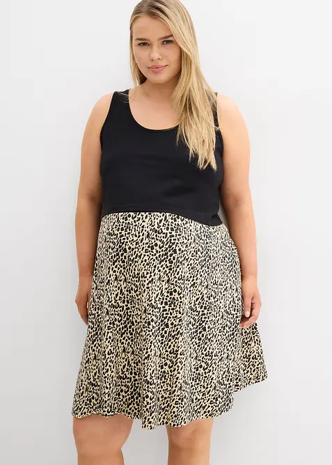 2-in-1 Umstands- und Stillkleid aus Baumwolljersey in schwarz von vorne (Totalaufnahme) - bonprix