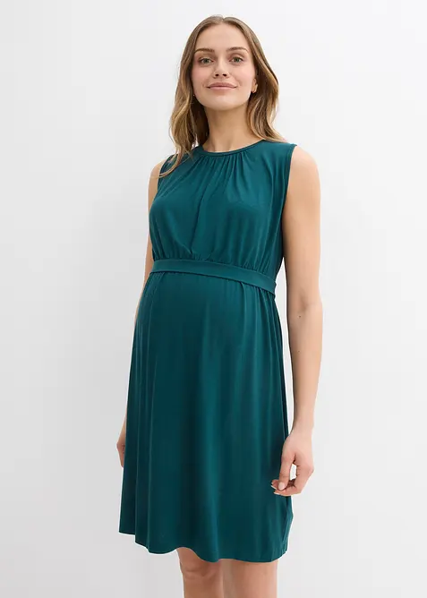 2-in-1 Umstands- und Stillkleid aus Viskose in petrol von vorne (Totalaufnahme) - bonprix