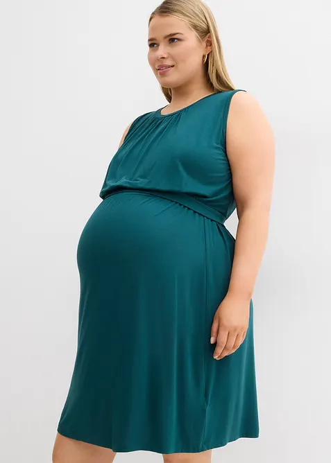 2-in-1 Umstands- und Stillkleid aus Viskose in petrol von vorne (Totalaufnahme) - bonprix