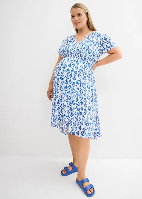 2-in-1 Umstands- und Stillkleid aus fließender Viskose in weiß von vorne (Totalaufnahme) - bonprix
