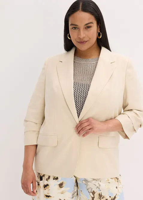 Lockerer 3/4-Arm-Blazer aus Viskose in beige von vorne (im Anschnitt) - bonprix
