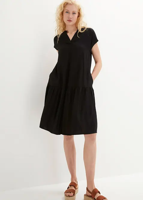 Tunika-Kleid aus feiner Viskose in schwarz im Look von vorne (Totalaufnahme) - bonprix