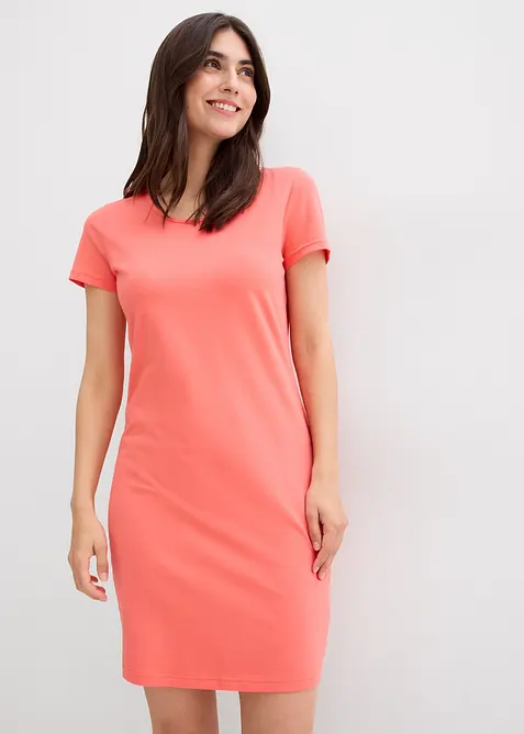 Shirtkleid aus Bio-Baumwoll-Stretch in pink von vorne (Totalaufnahme) - bonprix