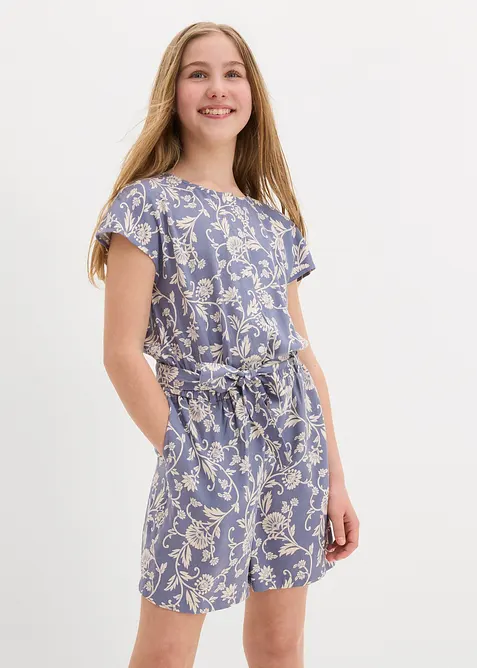 Kurzer Jumpsuit aus fließender Viskose in blau von vorne (Totalaufnahme) - bonprix