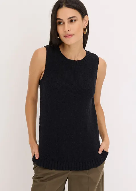 Stricktop aus Baumwolle mit Noppenstruktur in schwarz von vorne (im Anschnitt) - bonprix
