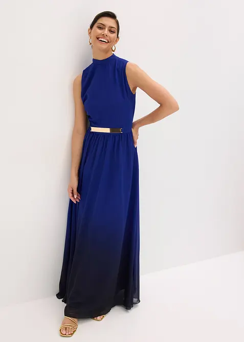 Chiffonkleid mit Kragen und Accessoire in blau im Look von vorne (Totalaufnahme) - bonprix