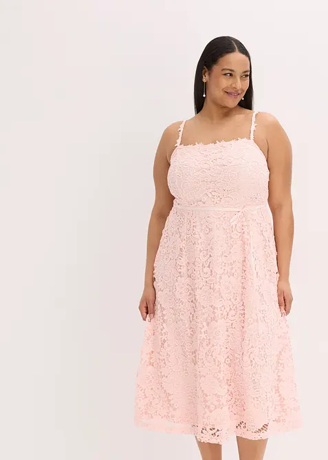 Spitzenkleid mit dekorierten Trägern in rosa von vorne (Totalaufnahme) - bonprix