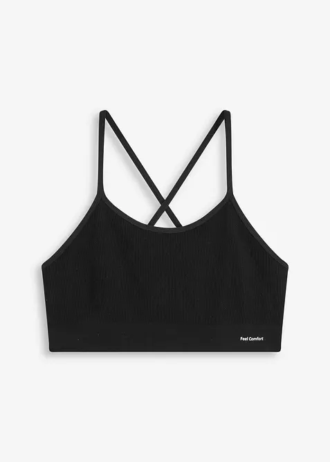 Feel Comfort Racerback Seamless Bustier gerippt in schwarz von vorne - bonprix