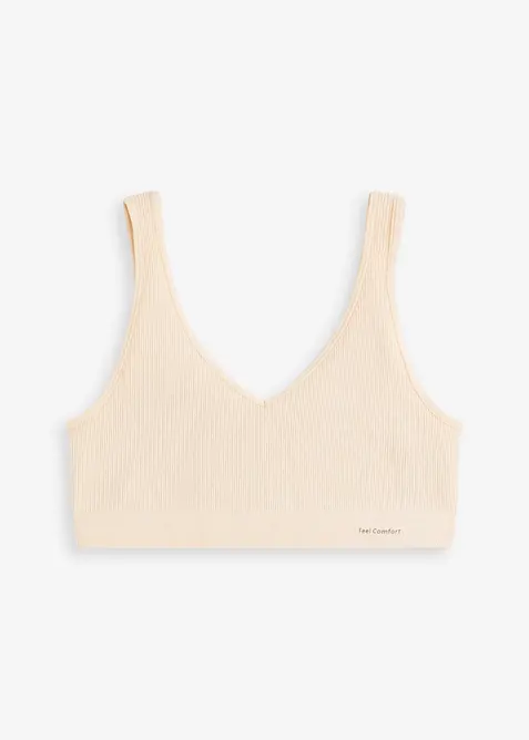 Feel Comfort Seamless Bustier gerippt in beige von vorne - bonprix