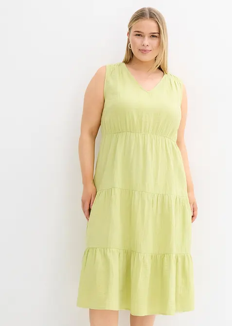 Baumwoll-Midikleid aus weichem Musselin in grün von vorne (Totalaufnahme) - bonprix