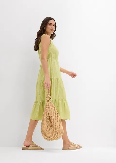 Baumwoll-Midikleid aus weichem Musselin in grün im Look von vorne (Totalaufnahme) - bonprix
