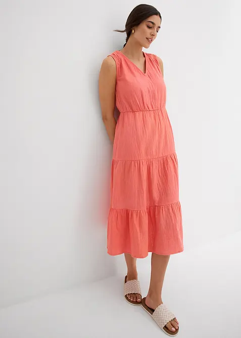 Baumwoll-Midikleid aus weichem Musselin in pink von vorne (Totalaufnahme) - bonprix