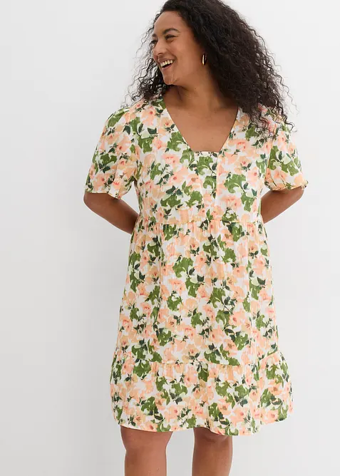 Musselin-Minikleid aus reiner Baumwolle in weiß von vorne (Totalaufnahme) - bonprix