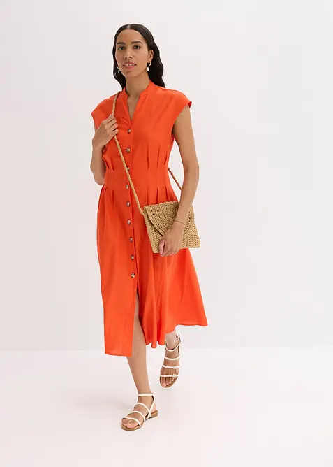 Midikleid aus leichtem Leinen-Mix in rot im Look von vorne (Totalaufnahme) - bonprix