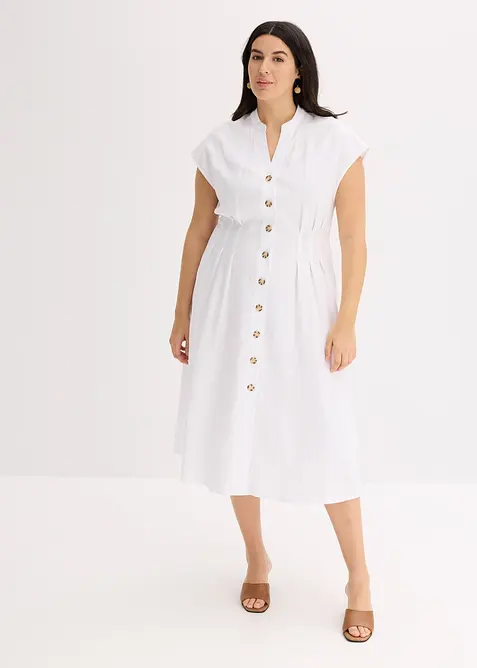 Midikleid aus leichtem Leinen-Mix in weiß von vorne (Totalaufnahme) - bonprix