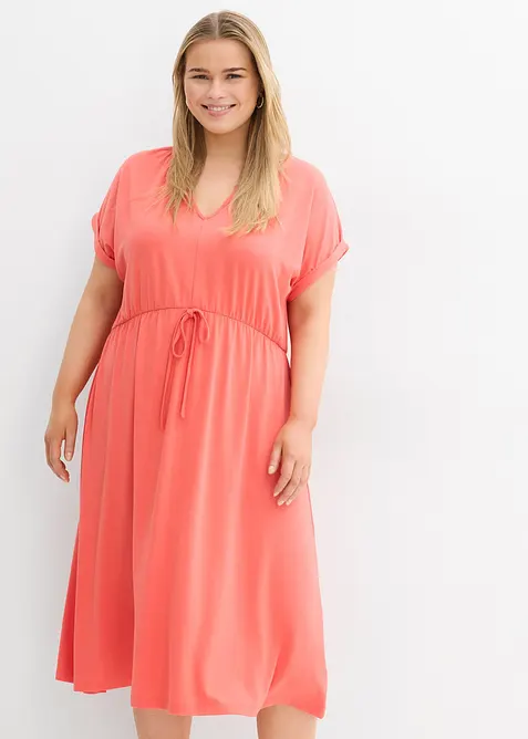 Jerseykleid aus fließendem Viskose-Mix in pink von vorne (Totalaufnahme) - bonprix