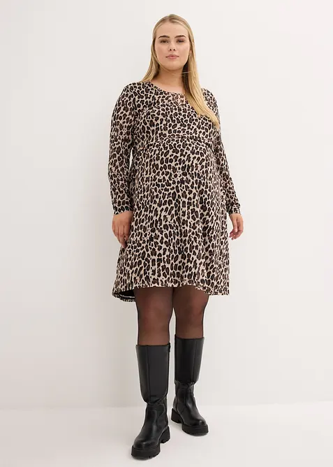 2-in-1 Umstands- und Stillkleid mit Leoprint in braun von vorne (Totalaufnahme) - bonprix