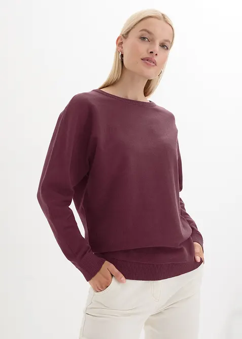 Pullover mit Fledermausärmeln in rot von vorne (im Anschnitt) - bonprix