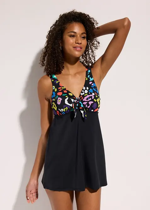 Badekleid mit kleiner Schleife in schwarz von vorne (Totalaufnahme) - bonprix