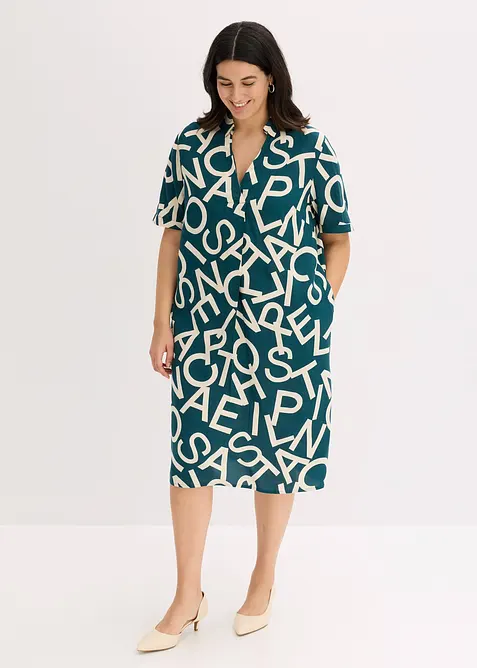 Kleid aus fließender Viskose in petrol von vorne (Totalaufnahme) - bonprix
