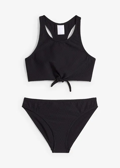 Bikini in strukturiertem Material (2-tlg.Set) in schwarz von vorne - bonprix