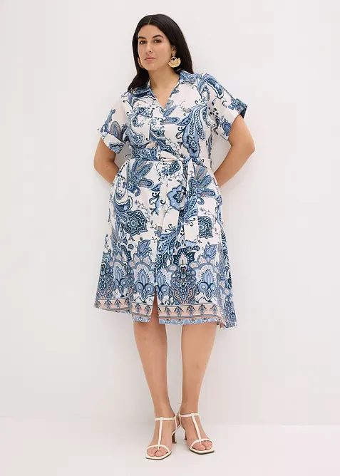 Kleid mit Bindeband in beige von vorne (Totalaufnahme) - bonprix