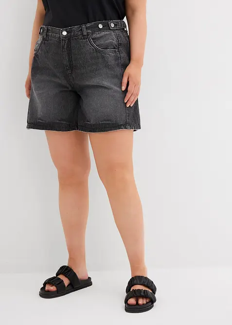 Jeans-Shorts Mid Waist, Low Stretch in schwarz von vorne - bonprix