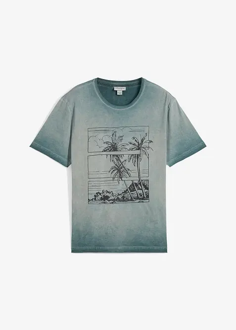 T-Shirt in gewaschener Optik aus Bio-Baumwolle in grün von vorne - bonprix