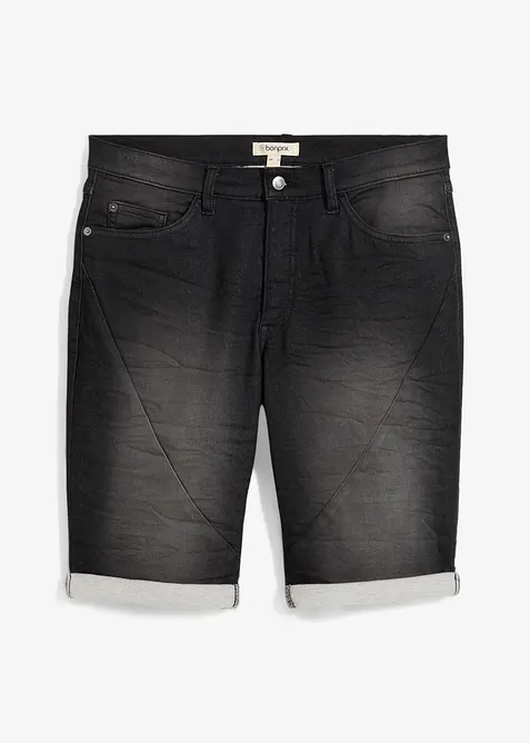 Sweat-Jeans-Bermuda, Relaxed Fit in schwarz von vorne - bonprix