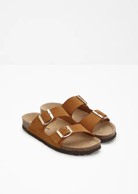 Pantoletten aus Veloursleder in braun - bonprix