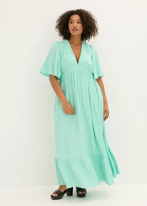 Maxikleid aus fließender Viskose in grün von vorne (Totalaufnahme) - bonprix
