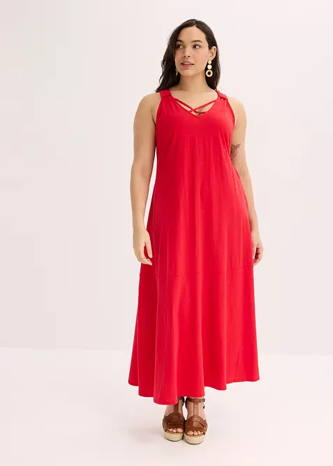 Trägerkleid aus reiner Bio-Baumwolle in rot von vorne (Totalaufnahme) - bonprix