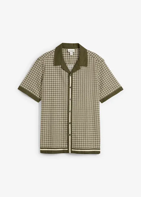 Kurzarmhemd aus Leinen-Mix in Regular Fit in beige von vorne - bonprix