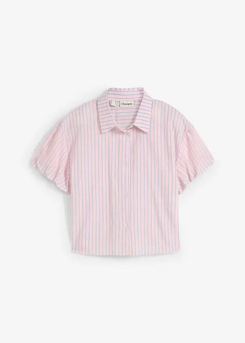 Kurzarmbluse aus reiner Baumwolle in rosa von vorne - bonprix
