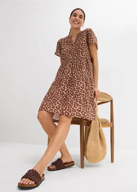 Musselin-Minikleid aus reiner Baumwolle in braun im Look von vorne (Totalaufnahme) - bonprix