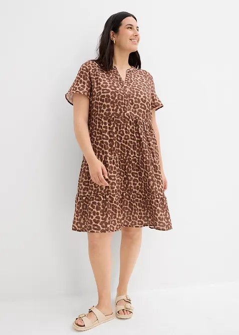 Musselin-Minikleid aus reiner Baumwolle in braun von vorne (Totalaufnahme) - bonprix