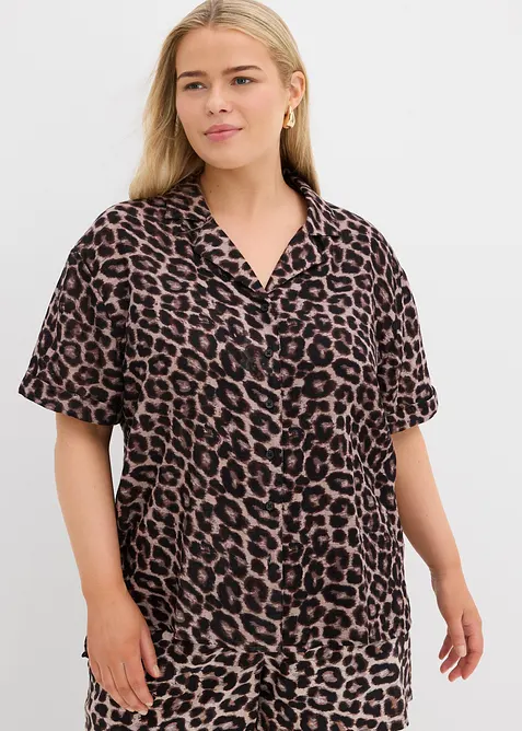 Musselin-Oversize-Bluse aus reiner Baumwolle in grau von vorne (im Anschnitt) - bonprix