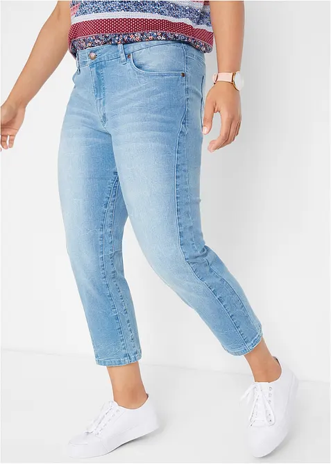 Slim-Fit-Jeans Mid Waist, cropped in blau von vorne - bonprix