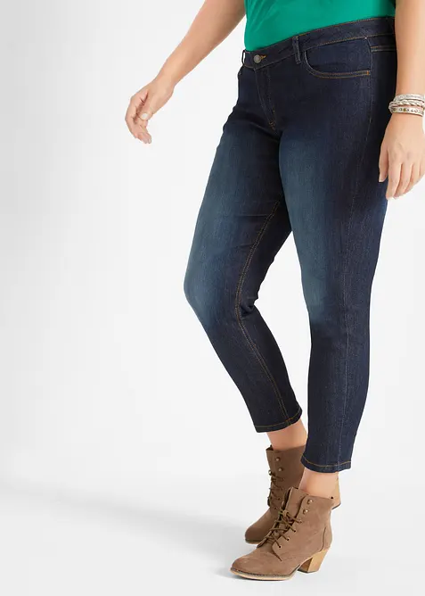 Slim Fit Jeans Mid Waist, cropped in blau von vorne - bonprix
