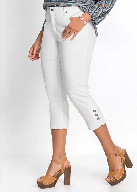 Slim Fit Jeans Mid Waist, cropped in weiß von vorne - bonprix