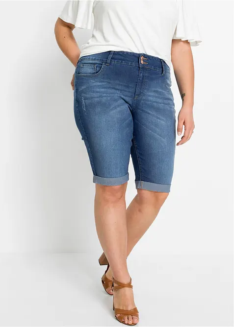 Jeans-Bermuda Mid Waist in blau von vorne - bonprix
