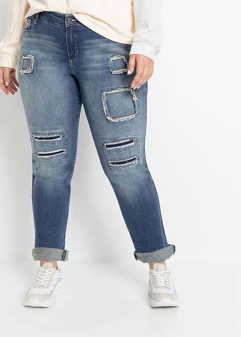 Boyfriend Jeans Mid Waist in blau von vorne - bonprix