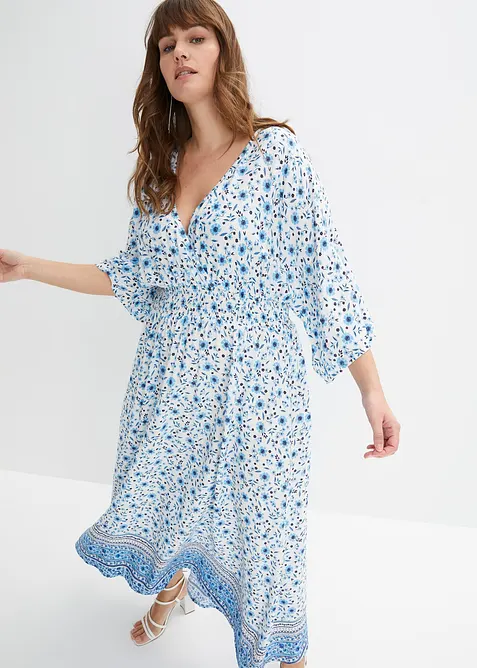 Maxikleid aus reiner Viskose in blau von vorne (Totalaufnahme) - bonprix