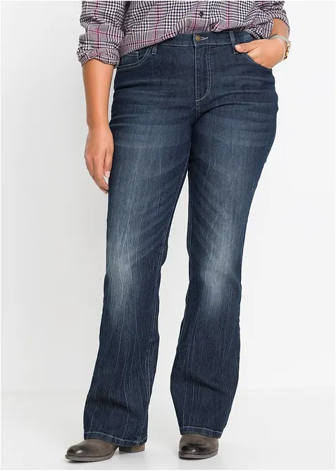 Bootcut Jeans High Waist, Komfort-Stretch in blau von vorne - bonprix