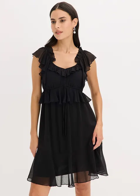 Chiffonkleid in A-Linie in schwarz von vorne (Totalaufnahme) - bonprix
