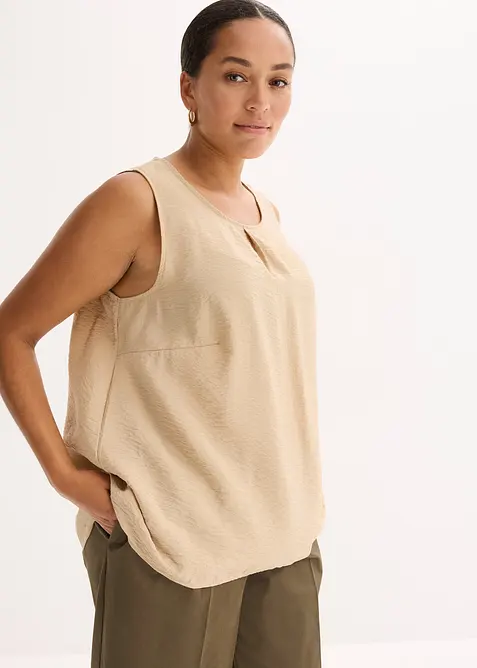 Blusentop aus fließendem Viskose-Mix in beige von vorne (im Anschnitt) - bonprix