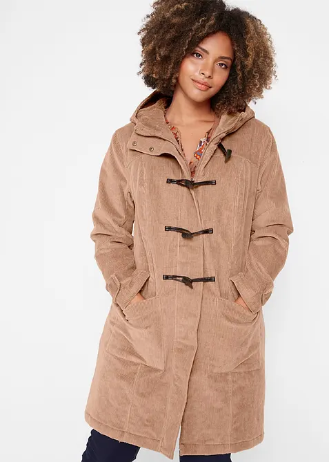 Gefütterter Cord-Dufflecoat in braun von vorne (Totalaufnahme) - bonprix