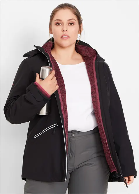 Funktions-Outdoor-3 in 1 Jacke mit Strickfleece-Innenjacke in schwarz von vorne (im Anschnitt) - bonprix